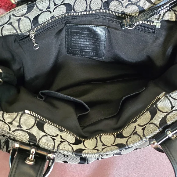 Coach Black And Gray Signature Print Jacquard Satchel - Picture 4 of 7